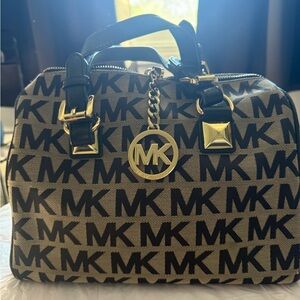 Michael Kors Black and Tan Logo Satchel